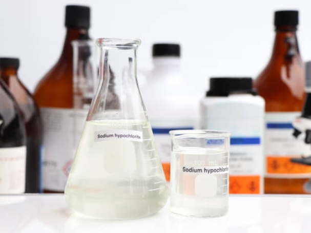 Sodium hypochlorite in glass, chemical in the laboratory and industry, Chemicals used in the analysis